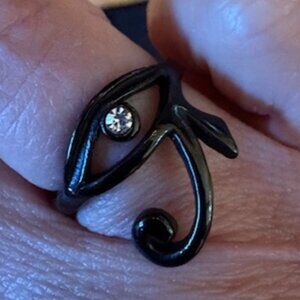 New FaithHeart Eye of Horus CZ Gunmetal Black Ring with Gift Box, Pouch Size 7